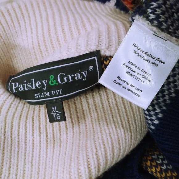 Paisley&Gray Mockneck Sweater Unisex-XL Slimfit Aztec Geometric Soft Wool Blend - Picture 9 of 11